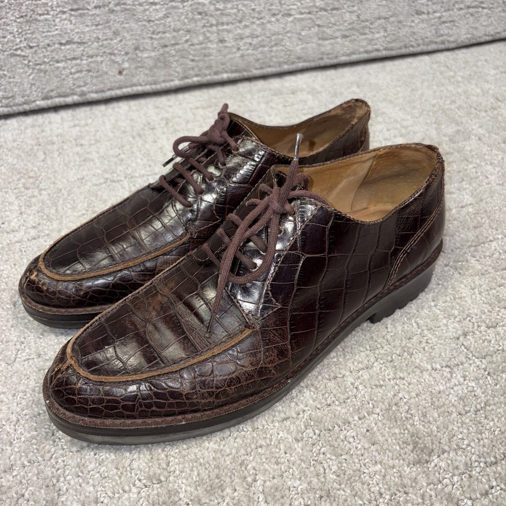 Vintage Ralph Lauren Brown Alligator Croc Embossed Oxford Shoes 9.5 B Old Money